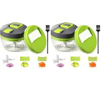 Diboniur Picadora Manual 520 ml, 3 en 1 Picadora de Verduras con Cuerda, Cortador de Verduras Manual, Multifuncional Trituradora de Alimentos para Verduras, Frutas, Nueces (Verde) (Paquete de 2)