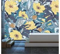 Dibujado A Mano Campestre Vegetal Amarillo Flores 3D Papel Pintado Pared Fácil Instalación Oficina Sala Estar Sofá Dormitorio TV Fondos Decoración-400cm×280cm