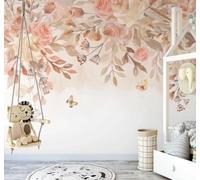 Dibujo A Mano Acogedor Rosa Flores Mariposas 3D Papel Pintado Pared Fácil Instalación Oficina Sala Estar Sofá Dormitorio TV Fondos Decoración-250cm×170cm