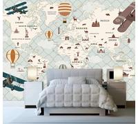 Dibujos Animados Animales Aviones Globos Aerostáticos Mapamundi 3D Papel Pintado Pared Fácil Instalación Oficina Sala Estar Sofá Dormitorio TV Fondos Decoración-400cm×280cm