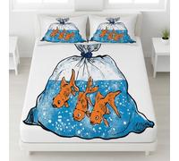 Dibujos animados moderno sábana bajera suave funda de colchón, impresión de bolsa de pescado rojo lavable ajustable, bolsillo profundo 30 cm, conjunto de ropa de cama (180 x 200, minimalista alegre