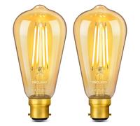 DiCUNO Bombilla LED B22 Bayoneta, 6W equiv. 60W, 2200K, 660lm, Pack de 2 | Blanco cálido, No regulable, Bombilla LED de filamento ST64, Estilo Edison vintage para lámparas de araña y plafones