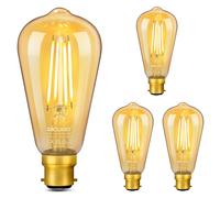 DiCUNO Bombilla LED B22 Bayoneta, 6W equiv. 60W, 2200K, 660lm, Pack de 4 | Blanco cálido, No regulable, Bombilla LED de filamento ST64, Estilo Edison vintage para lámparas de araña y plafones