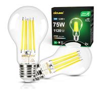 DiCUNO Bombilla LED E27 Ultra Eficiente Clase A, 5.3W=75W, 2700K, Pack de 2