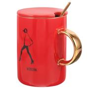 Didiseaon Juego de Tazas de Cerámica Rojas Tapa y Cuchara, Aislante Térmico y Antiquemaduras, Obsequio Romántico para Boda o Aniversario