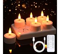 Diealles Shine Velas LED, 6 Unidades Velas Recargables con Temporizador y Mando a Distancia, Velas Decorativas LED con Luz Parpadeante, vela electrica Decoración para Halloween Navidad Bodas Fiestas