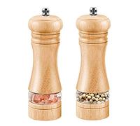 DIFCUL Molinillo de Pimienta, Molinillo de Especias de Madera, Molinillo Especias Manual con Amoladora de Cerámica Ajustable, Molinillo de Sal de Cocina con Tapa, Recargables, 2 Piezas