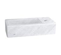 Differenz Helios - Lavabo de mármol con Orificio para Grifo a la Derecha - Fregadero para encimera o Armario bajo Lavabo - 37,5 x 18,5 x 9,5 cm - Blanco