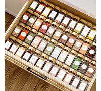 DIFULI Juego 24 Tarros Especias 120ml Cuadrados + 340 Etiquetas, Tamices, Embudo, Untador, Agitador - Organizador Cocina (48 bamboo)