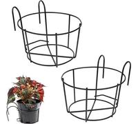 DigiRigi®: Juego de 2 soportes redondos para macetas, fabricados en hierro resistente a la corrosión y con borde de plástico reforzado. Incluye ganchos dobles robustos para colgar en balcones, jardine