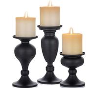 DigiRigi® - Juego de 3 portavelas – Soporte para velas vintage de hierro, color negro, acabado mate, base de 9,3 cm de diámetro, altura de 11,4/15,4/19,4 cm (pequeño/mediano/grande), para velas cilínd