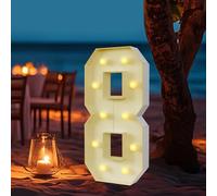 Dígitos luminosos LED 0, 1, 2, 3, 4, 5, 6, 7, 8, 9, gran número con bombillas - 100 cm - Blanco cálido - Decoración LED para cumpleaños, fiesta, boda (8)