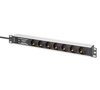 Digitus Regleta PDU 19" Protección sobretensiones + filtro EMI/RFI, 7 Schuko 45°, 2m, 16A, aluminio