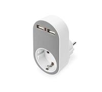 DIGITUS Adaptador de enchufe con USB - 2x USB-A - 16 A, 250 V, 50 Hz - IP20 - Enchufe con protección contra contacto