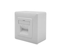 DIGITUS Caja de conexiones Cat-6A, RJ45 de 2 puertos, toma de red de montaje en superficie, alimentación vertical, lista para el diseño, blanco puro