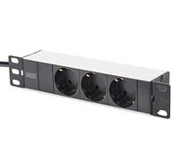 DIGITUS DN-95411 - Regleta de 3 Tomas - 1U - 10 Pulgadas (254 mm) - Montaje en Bastidor en Armario de Red - Plata/Negro