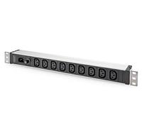 Digitus PDU 1U aluminio montable en rack - 9x C13 10A, 230 V 50/60 Hz, IEC C14, fusible 10 A
