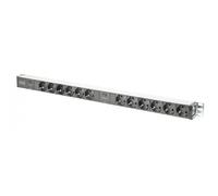Digitus Regleta de aluminio con protección frente a sobrecarga, enchufe de seguridad con 12 tomas, 2 enchufes de seguridad con cable de 2 m