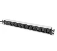 Digitus Regleta de enchufes con perfil de aluminio, 10 tomas, enchufe IEC C14 con cable de 2 m
