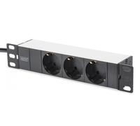 Digitus Regleta de enchufes con perfil de aluminio, toma de alimentación con 3 tomas de tierra, enchufe de seguridad con cable de 2 m
