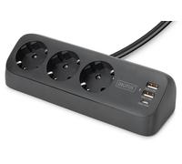 Digitus Regleta de alimentación de oficina DA-70625 3 vías, 2x USB-A + 1x USB-C, negra