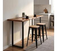 DIHRVTHC Mesa Alta de Bar, Barra de Cocina, Madera Maciza | Borde vivo, estructura metálica, estilo industrial y ahorro de espacio(Wood,71"/180cm)
