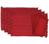 DII 100% algodón con Lino - Juego de 4 manteles Individuales y 4 servilletas, Color Rojo