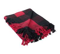 DII, Buffalo Check Collection, Manta rústica con borlas, 127 x 152 cm, Tango Rojo y Negro