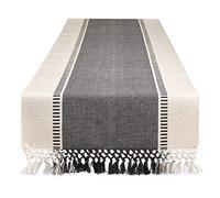 DII, Camino de Mesa de Tejido Dobby a Rayas, 33 x 183 cm (33 x 197 cm con Flecos), Gris Mineral