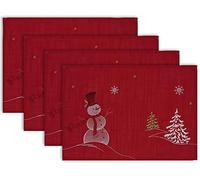 DII Colección de decoración de Mesa Bordada de Navidad, Juego de manteles Individuales de muñeco de Nieve, 13 x 19, Rojo, 4 Piezas