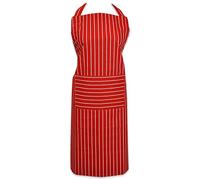 DII Delantal de chef de 100 % algodón, diseño de rayas, unisex, correa ajustable para el cuello y corbatas, lavable a máquina, bolsillo frontal, perfecto para cocinar, hornear, barbacoa, color rojo tango