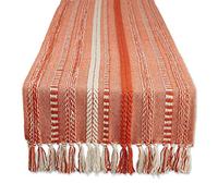 DII Farmhouse - Camino de Mesa Trenzado a Rayas, 15 x 108 Pulgadas (15 x 113, Flecos incluidos), Rojo Vintage