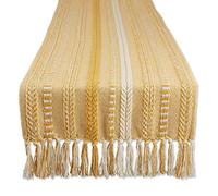 DII Farmhouse - Camino de Mesa Trenzado a Rayas, 15 x 72 Pulgadas (15 x 77, Flecos incluidos), Oro Miel