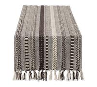 DII Farmhouse - Camino de Mesa Trenzado a Rayas, 15 x 72 Pulgadas (15 x 77 Pulgadas, Flecos incluidos), Color marrón Oscuro