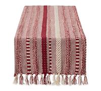 DII Farmhouse - Camino de Mesa Trenzado a Rayas, 15 x 72 Pulgadas (15 x 77 Pulgadas, Flecos incluidos), Color Rojo Granero