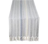 DII Farmhouse - Camino de Mesa Trenzado a Rayas, 15 x 72 Pulgadas (15 x 77 Pulgadas, Flecos incluidos), Gris frío
