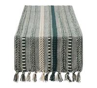 DII Farmhouse - Camino de Mesa Trenzado a Rayas, 15 x 72 Pulgadas (15 x 77 Pulgadas, Flecos incluidos), Verde Oscuro
