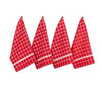 DII Juego de 4 paños de Cocina de Rizo de algodón, 16 x 26 Pulgadas, Lavables a máquina y Ultra absorbentes, Toallas de Cocina y Bar, Cuadros Rojos