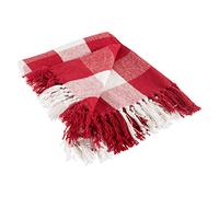 DII Manta rústica de Granja con borlas Decorativas, Uso para Silla, sofá, Cama, Picnic, Camping, Playa y Simplemente mantenerte cómodo en casa, Rojo y Blanco