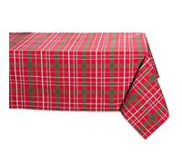 DII Mantel Cuadrado de Navidad, colección de Lino de tartán de Acebo a Cuadros, 52 x 52 Pulgadas, Rojo y Verde