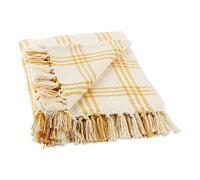 DII Modern Farmhouse Plaid Collection Manta de algodón con Flecos de 50 x 60 Pulgadas, Blanco/Oro Miel