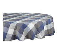 DII Tri-Color Check Collection - Mantel Redondo de 100% algodón, 70 Pulgadas, Color Azul francés