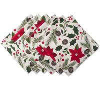 DII Woodland Holly Navidad Decoración de Cocina y Mesa, Juego de 6 Servilletas 20 x 20, Flor de Pascua y Vegetación Navideña