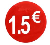 DiiliHiiri Etiquetas de Precio 1,50€ Euro Pack de 1000 Pegatinas Redondos Rojos Adhesivo Desplegable Price Stickers Rebajas Descuentos Oferta Liquidación (1,50€)