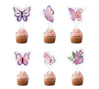 DiiWmme Decoración para tartas de cumpleaños, 24 unidades, 6 diseños encantadores de tarjeta estable, decoración de tartas para niñas, decoración para tartas y cupcakes, ideal para fiestas de