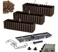 DIKEL 3X Caja barandilla - Macetero balcón - Macetero plástico - Macetero balcón - Macetero Decorativo - DDEF600W + Arcilla expandida 3l - 180x580x165mm - Marrón