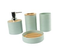 DimyFew Juego de 4 Accesorios de Baño, Juego Completo de Accesorios de Baño, Dispensador de Jabón, Jabonera, Portacepillos de Dientes, Verde