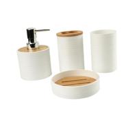 DimyFew Juego de 4 Accesorios de baño, Juego Completo de Accesorios de baño, dispensador de jabón para decoración de baño, jabonera para encimera de baño, Blanco