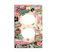 Diner - Placa de pared dúplex para toma de corriente, diseño retro vintage de donas de leche, verano, melocotón, plástico, tamaño estándar, para tomas de corriente para dormitorio, baño, cocina