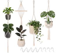 Dinhauyon Colgador de Plantas Tejido a Mano, Set de 4 maceteros Colgantes de Cuerda de algodón, decoración Boho de Red para jardín Interior Exterior, balcón, Patio y Ventana (Maceta no incluida)
